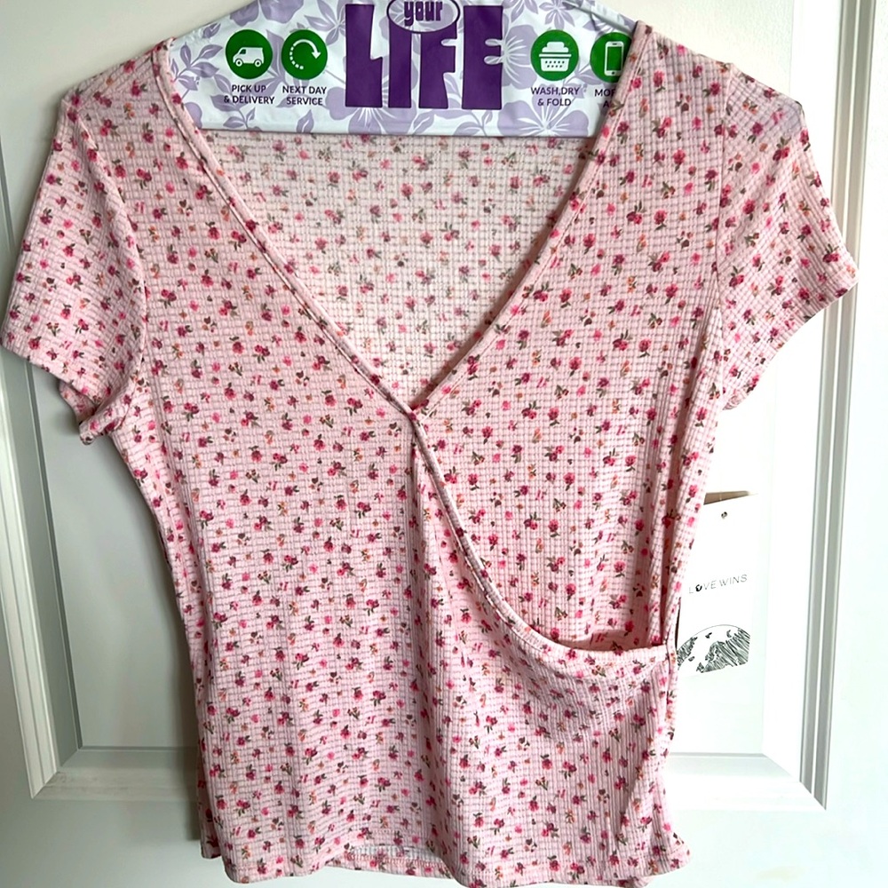 Light pink Floral Wrap Top